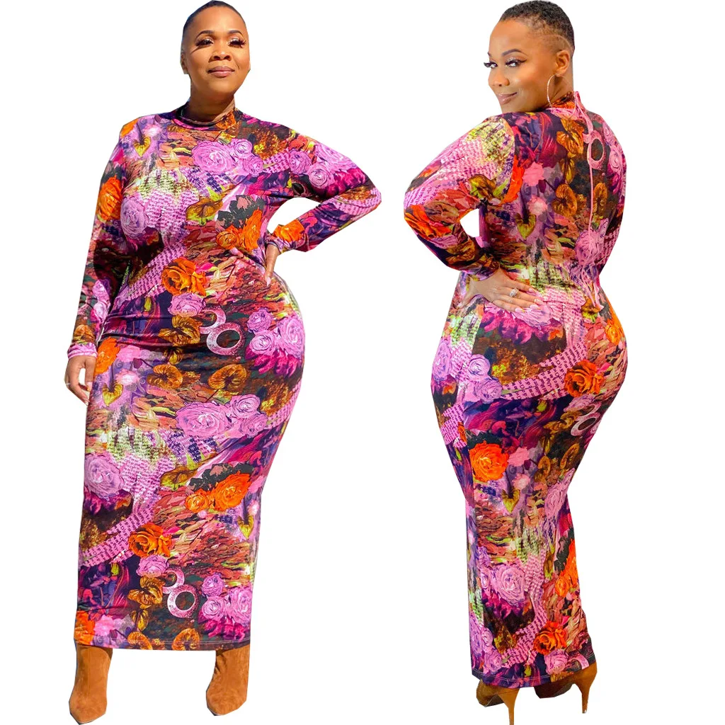 

AliExpress Amazon sexy European and American XL-5XL women plus-size slim dress