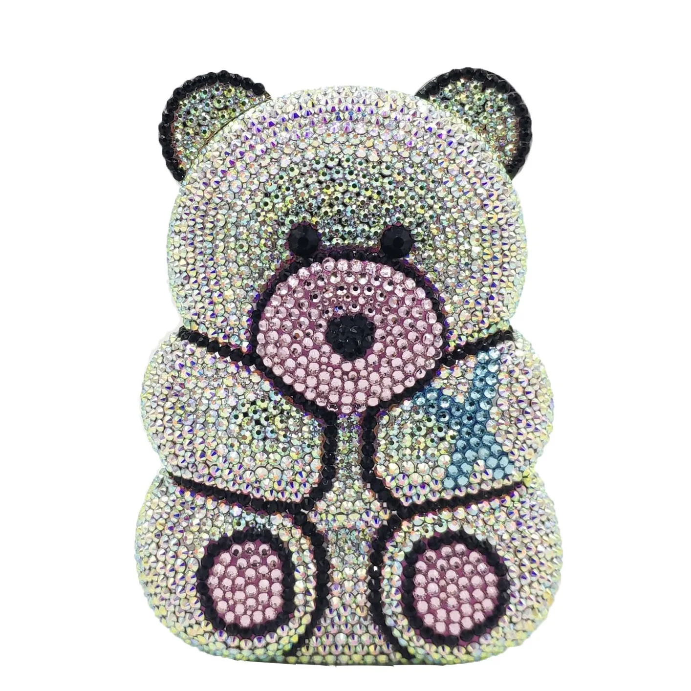 

High Quality Expensive Ladies Party Crystal Bear Clutch Bags Shining Evening Bags Women Bling Animal Purses Rhinestone, Multi