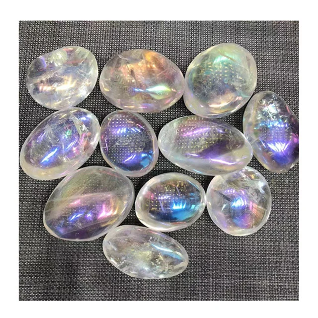 

Natural polished gemstones angel aura clear quartz crystal palm stones for sale