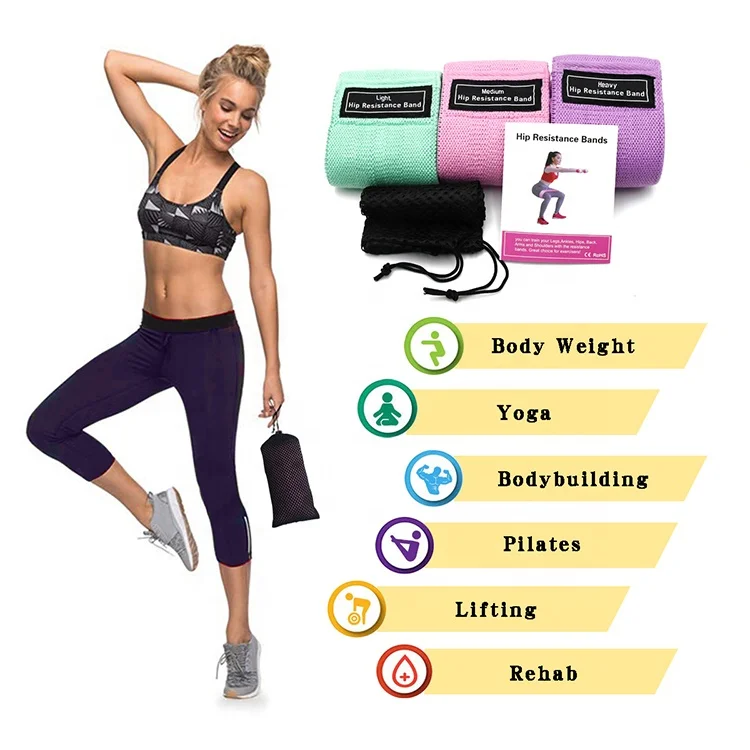 

Best Selling Elastic Booty Physical Butt Leg Yoga Training Anti Slip Exercise Band Resistenza Bandas De Ejercicio, Light green, purple, pink