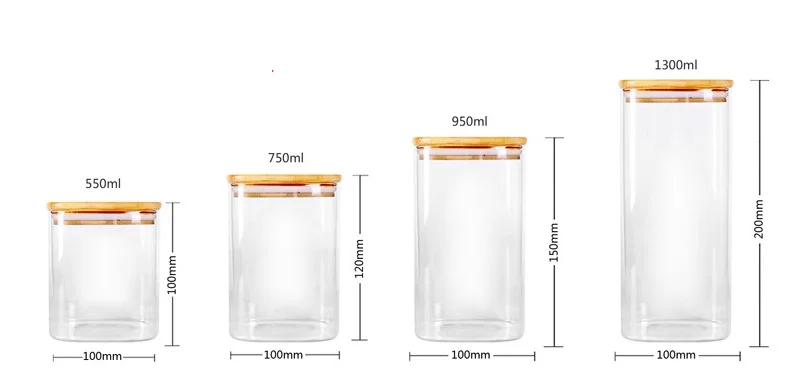 high borosilicate storage bottles Square glass jar with bamboo wood lid