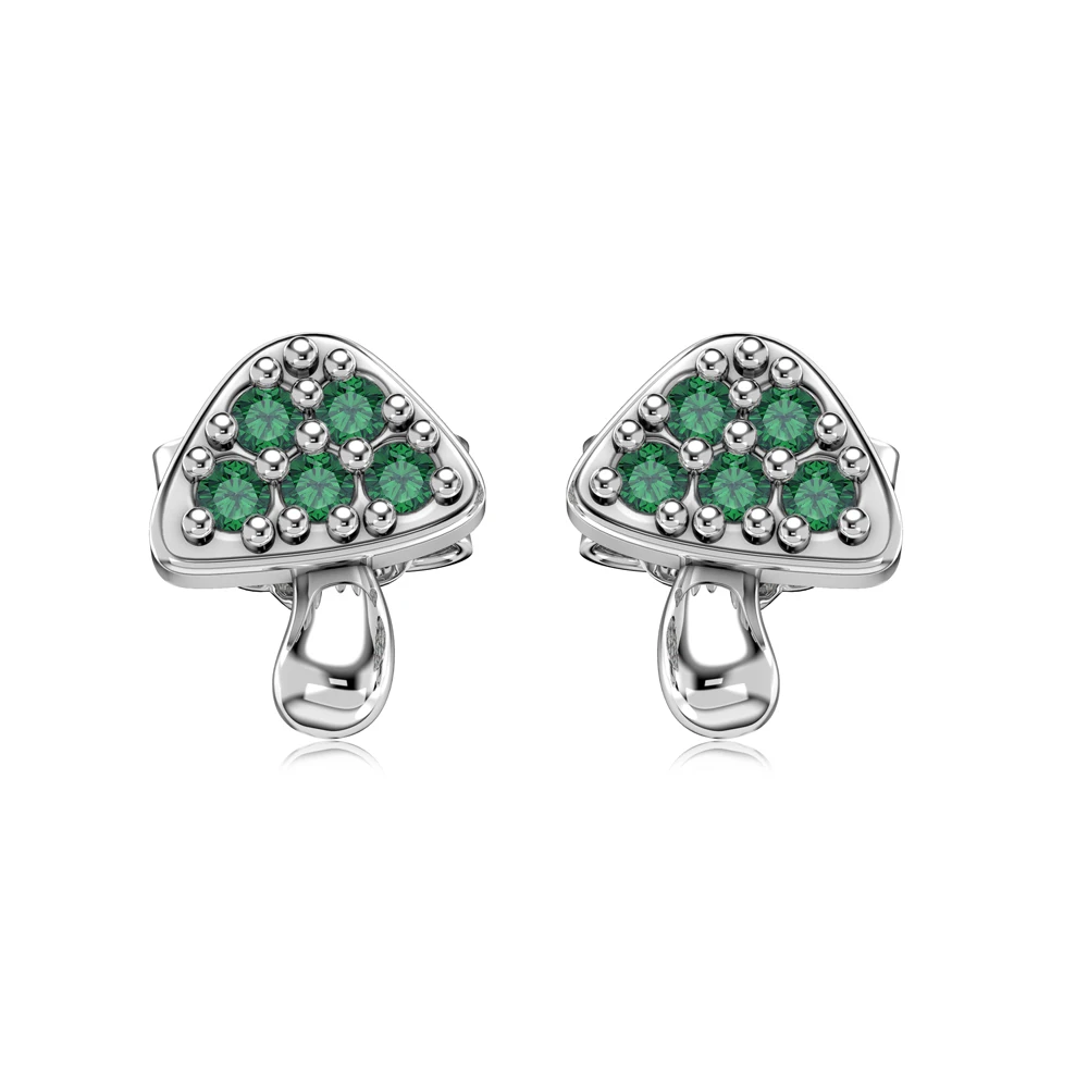 Dylam Tiny Cute Children Girls Women Fine Jewelry Hypoallergenic S925 Silver Rhodium Plated 5A Zirconia Mushroom Stud Earrings