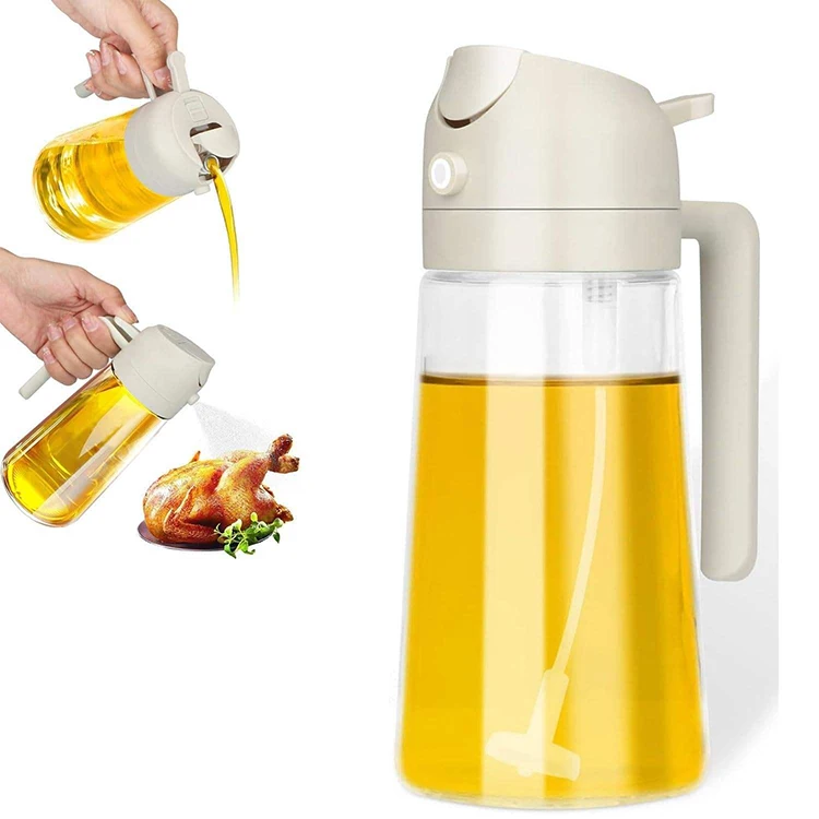 2 in 1 Olive Oil Dispenser Bottle Cooking Oil Sprayer 470ml/600ml Glass Oil Spray Bottle with Premium Nozzle for BBQ