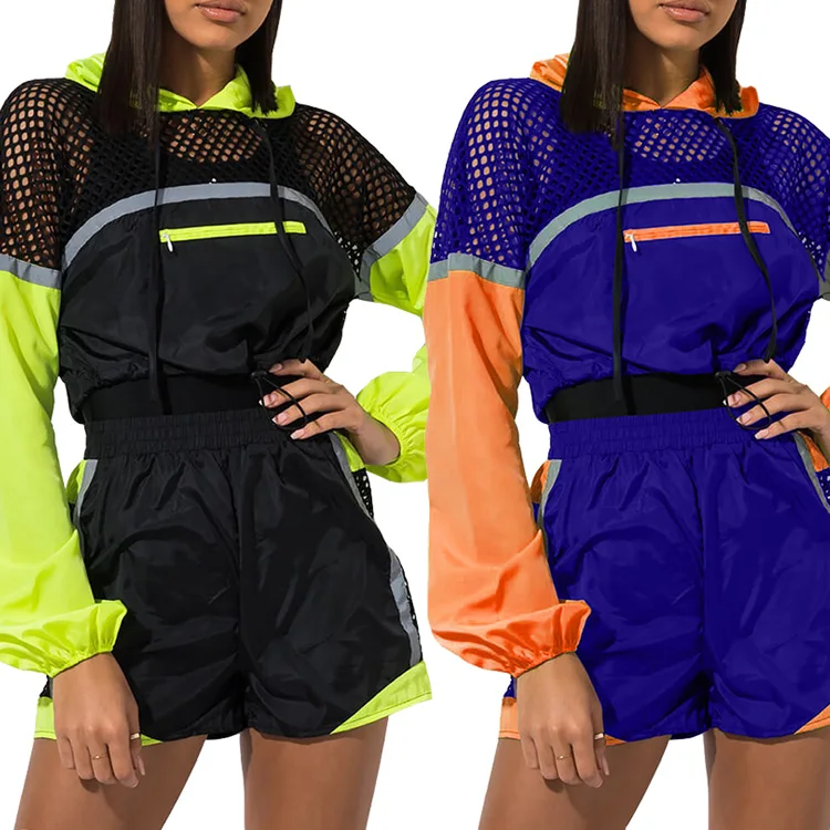 

Contrast color mesh sports wear women clothing set