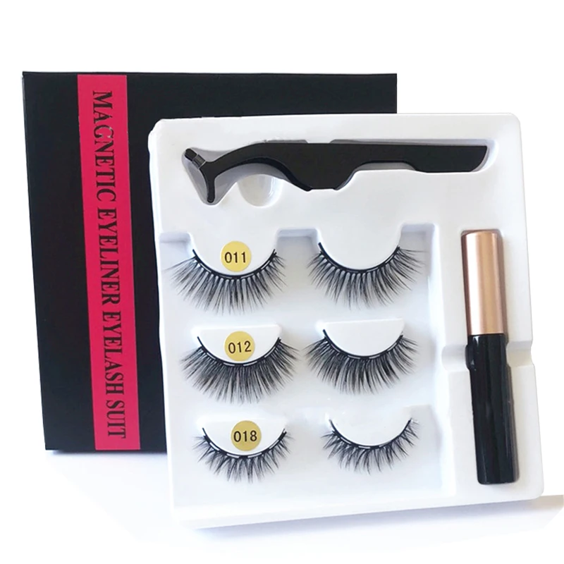 

newest magnetic eyelash kit 3d mink false eyelashes with magnet eyeliner and tweezer, Natural black