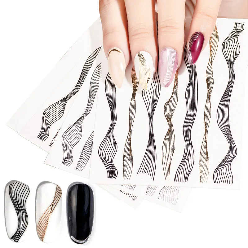 

3D stripe wave line stickers for nail gold silver striping tape adhesive transfer decals nail art decoration tips