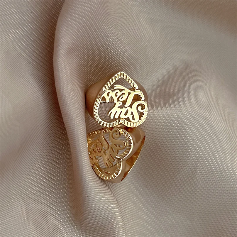 

Personalized name rings with double rings in gold and silver for men and women, Gold,silver,rose gold