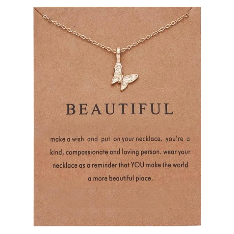 

Lucky Statement Women jewelry Gift Butterfly Pearl Elephant Pendant Necklace With Card