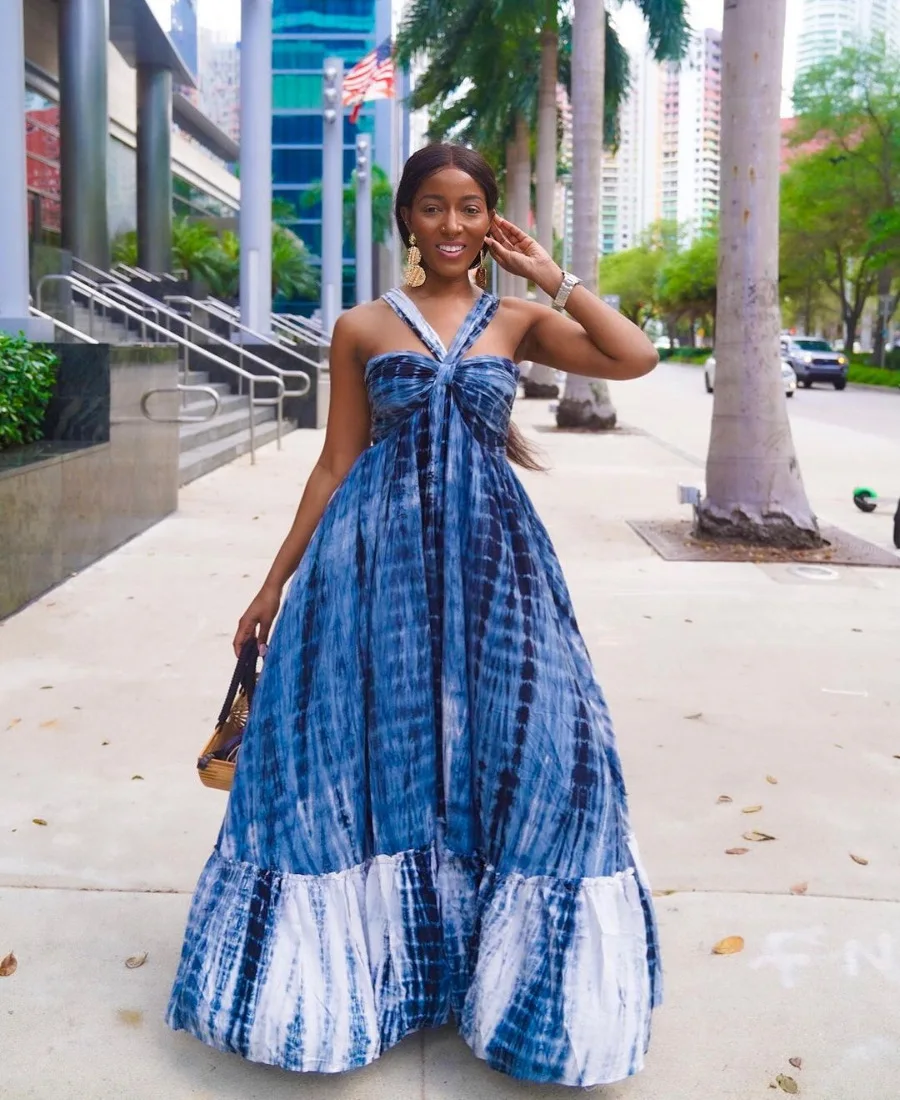 

Retro Blue Suspenders Print Sleeveless Long Dress Women Maxi Dress Clothing Party Beach Wear, Pics