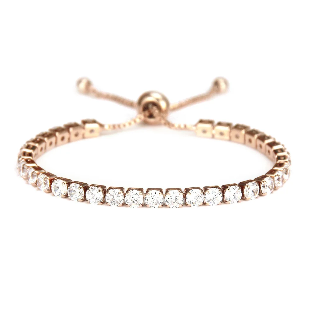 

Elegant Trendy Adjustable Copper Alloy Micro-Pave Crystal Sliding Knot Jewelry Gold Women CZ Link Chain Bracelet For Ladies