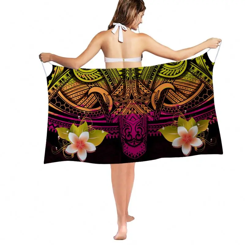 

The Summer Really Hawaiian Lavalava Sarong Gradient Polynesian Plumeria Pattern Womens Sarong Beach Blouses Wrap Skirt Swimsuit, Customized color