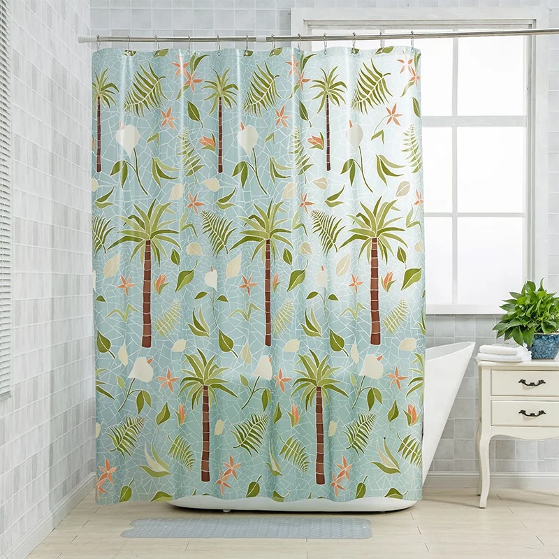 

i@home mildew resistant eco friendly coconut tree printed plants peva shower curtain, Picture