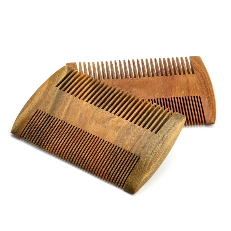 Custom Men's Natural Sandalwood Pocket Sized Mustache Brush Hair Care Tools Wooden Beard Comb with Fine Coarse Teeth