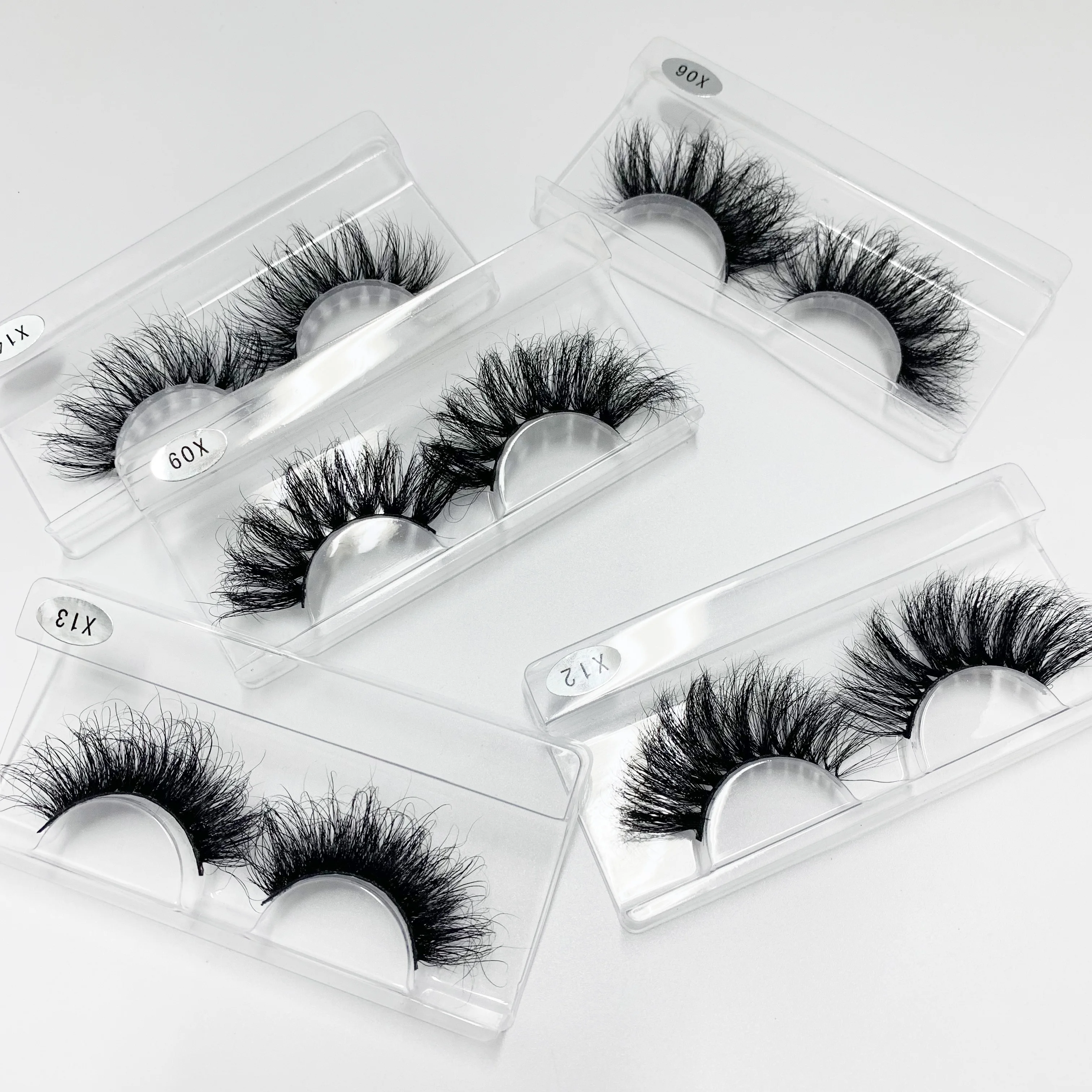 

wholesale lashes bulk natural long false eyelashes fluffy wispy 25mm mink lashes soft thick handmade Free shipping