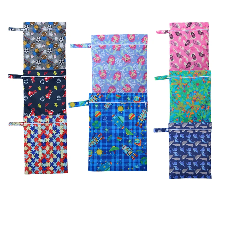

Waterproof Washable single Zippered Pockets Wet Bags Infant Stroller Travel Wet Dry Bag for Cloth Diaper, Customized colors
