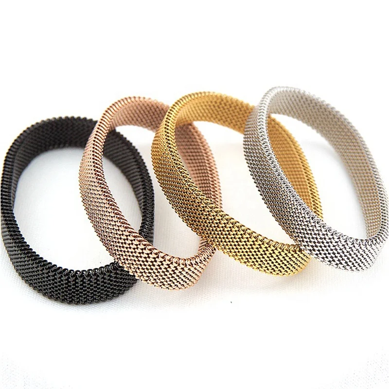 

Hot Sell Stretch Mesh Bracelet Gold Simple trendy Handmade Elastic Stainless Steel Adjustable Bracelet