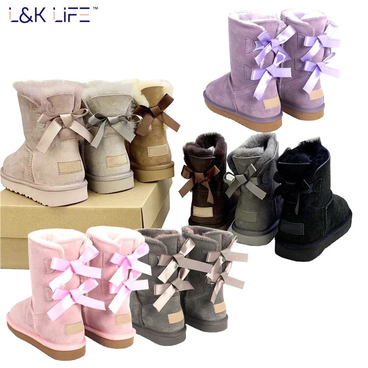 

2020 New Product Wholesale Fashion Ladies Sheepskin Shoes Women Winter Snow Boots Lamb Wool Fur Boots With Bow, As picture show