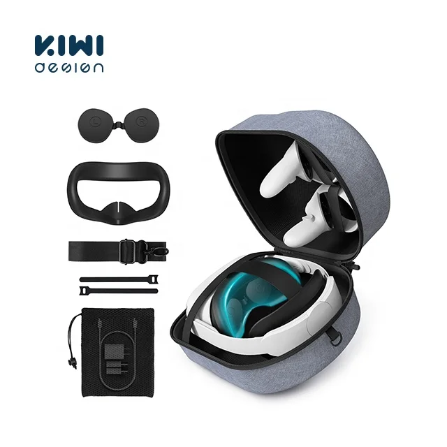 

KIWI design VR headset and controller protection accessories,Hard Carry Case for oculus quest 1/2,elite strap compatible (gray)