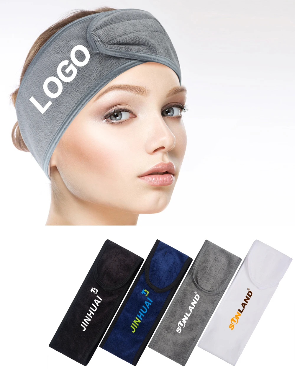 Custom Logo Spa Facial Hairband Terry Cloth Spa Head Band Stretch Towel Washable Facial Spa Headband Makeup