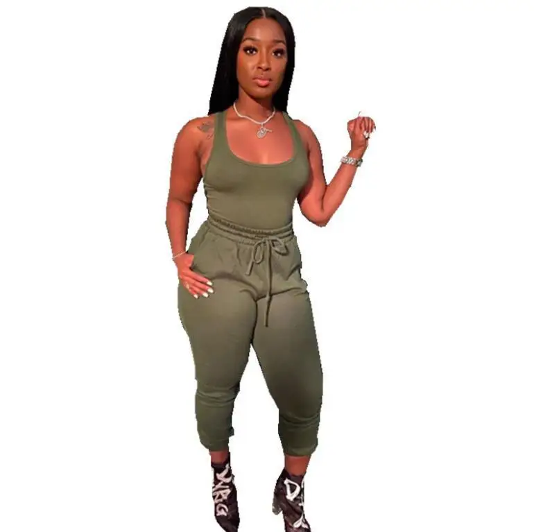 

Summer Women Red solid sleeveless vest Tops Shirts And full pants Set Casual two Piece Sets sport Party Sexy Outfits 10%