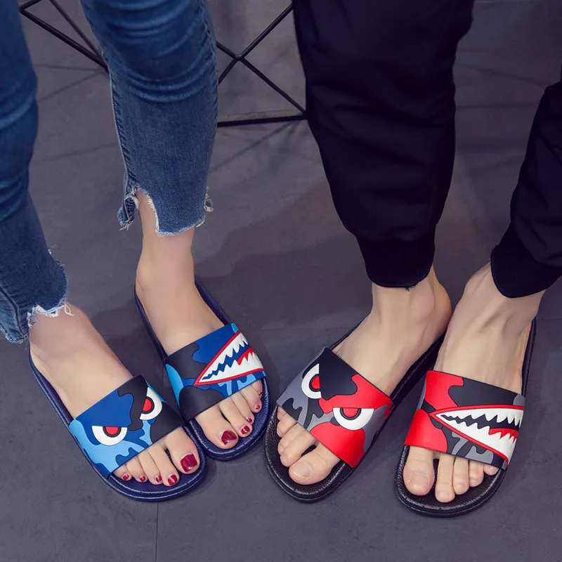 

Fashion New shark pattern couple slippers indoor and outdoor women and men non-slip soft bottom beach casual sandals slides