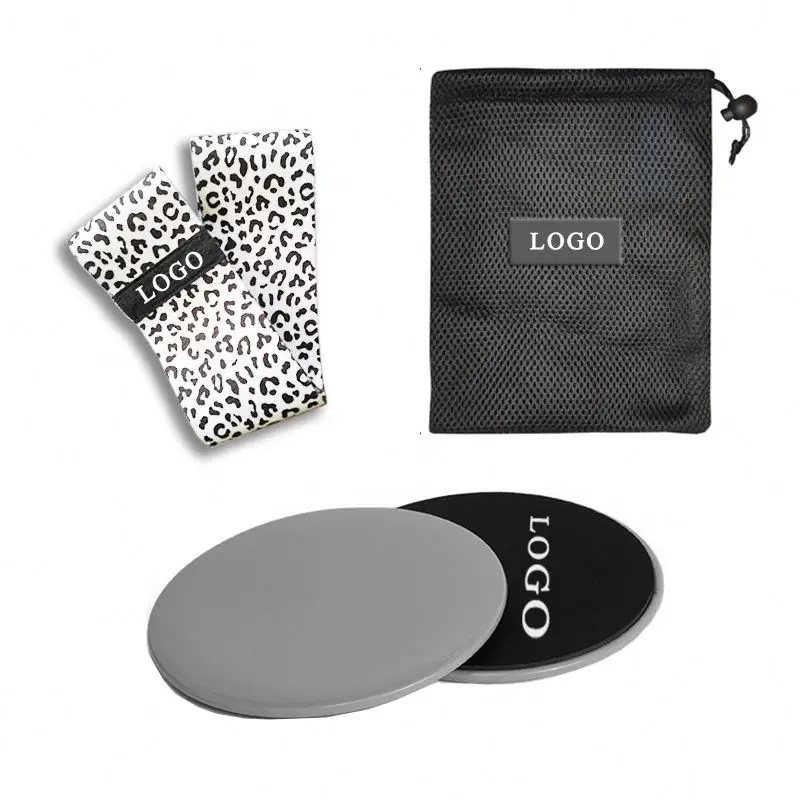 

Latest Custom Logo Wide Anti Slip Fabric Resistance band set with Core Sliders