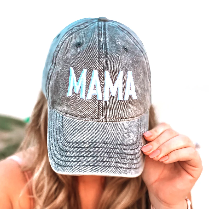 

high quality 100% cotton snow washed MAMA hat with 3D bone embroidery sports baseball cap with logo custom