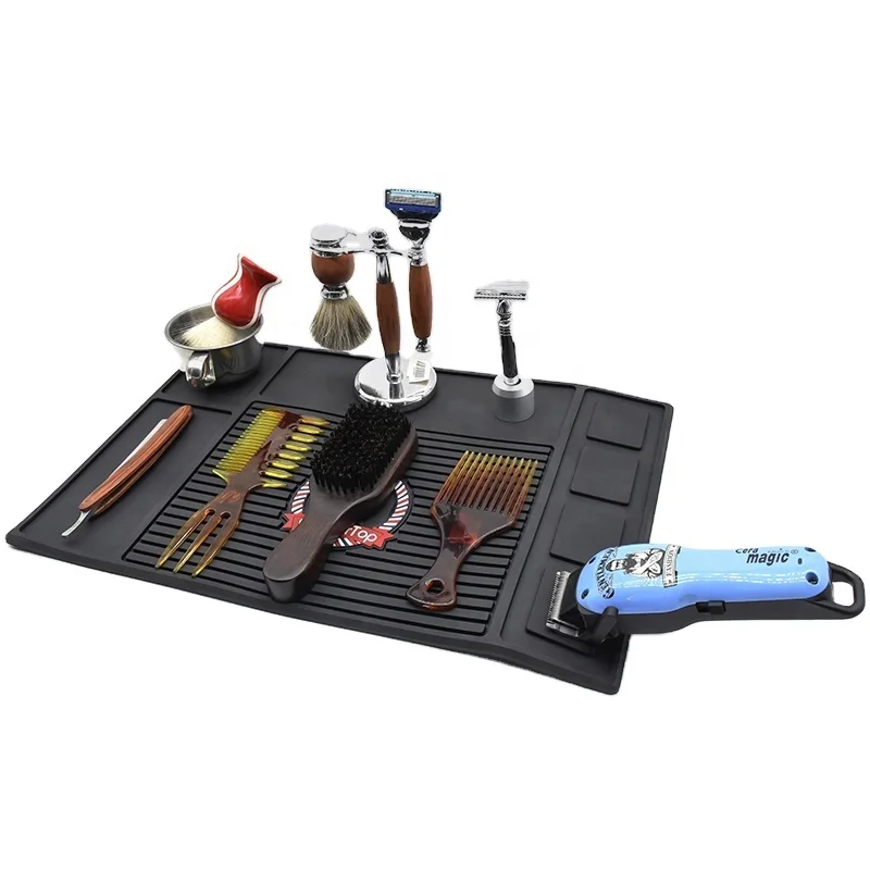 

2021 Hot selling hairdressing tools display products silicone mats portable magnetic anti-skid barber shop mats, Black
