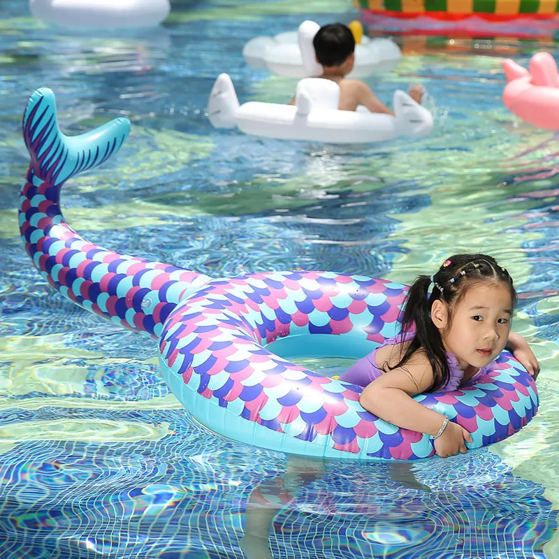 

Wholesale Inflatable Little Mermaid Children Swimming Thickening Water Ring, Blue