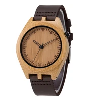 

2020 New Design Made Out Of Bamboo 45mm Men Watch Custom Logo Leather Strap OEM Wood Dial Quartz Wood Watch