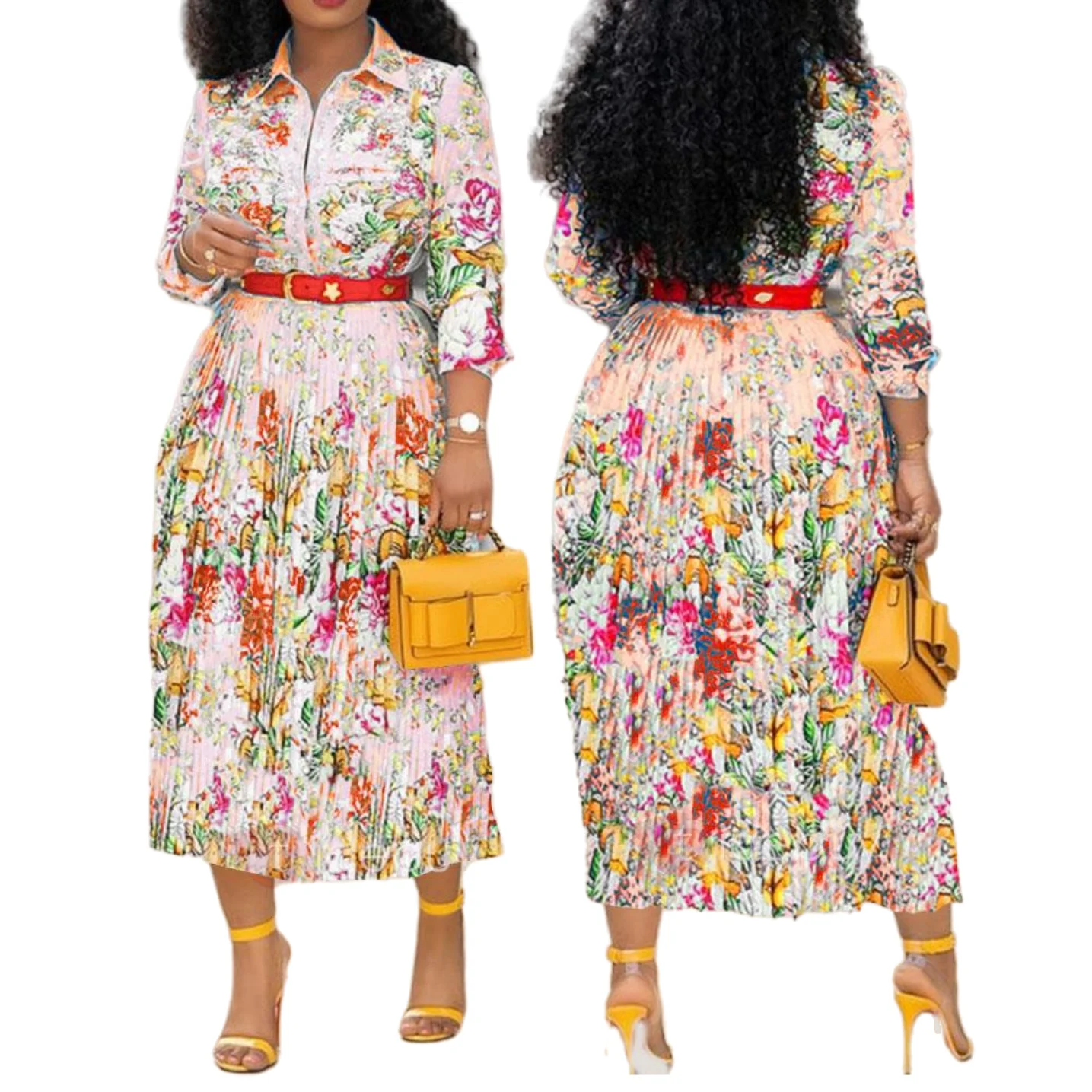 

YQY9667 New Arrival Fashion Shirt Collar Ladies Floral Print Dresses Elegant Casual Dresses Womens Summer Dress