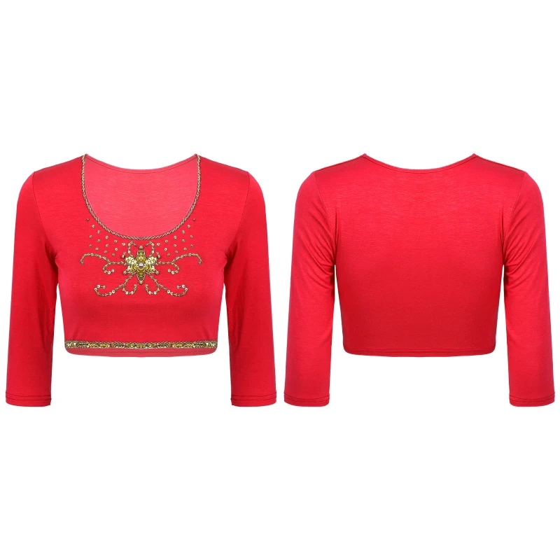 

Luxury Belly Dance Tops Dancing Costumes For Women 3/4 Sleeve Basic Crop Top Practice Clothes