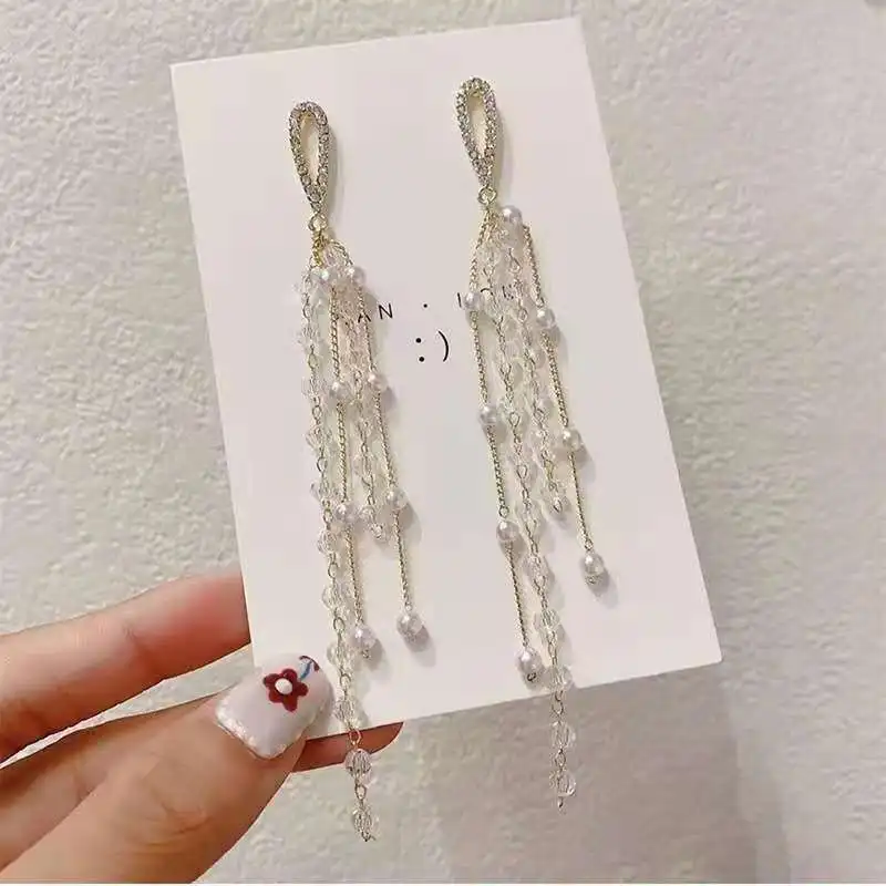 

GOGO JEWELRY 2021 Fashion Low MOQ bead tassel rhinestone drop earrings for women, Gold