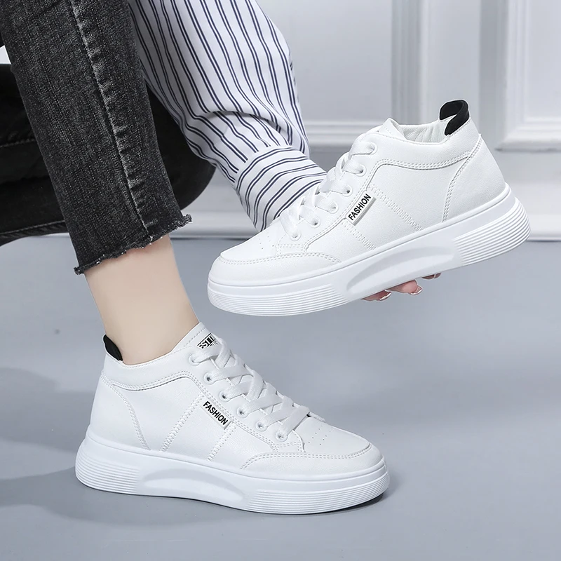 

newest chunky Women's fashion white flats Pu mesh material rubber out sole ladies classic lace up sneakers shoes stock