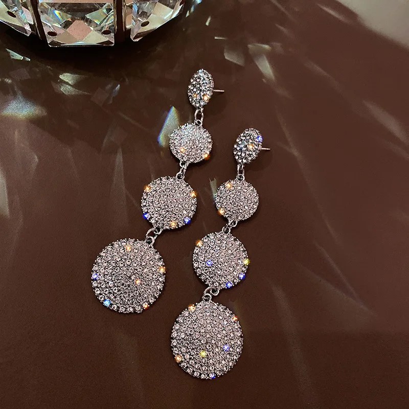 

fashion trendy geometric crystal round earrings women