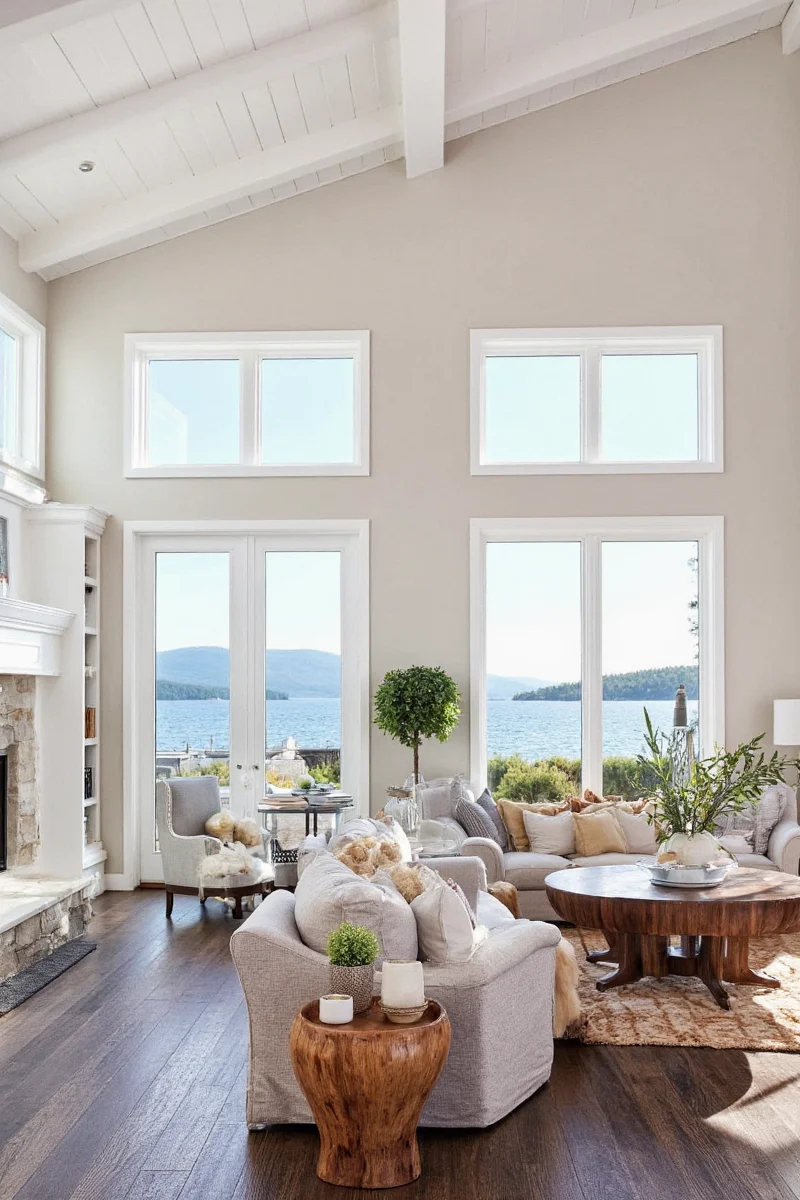 Activity zones in a large lake house room