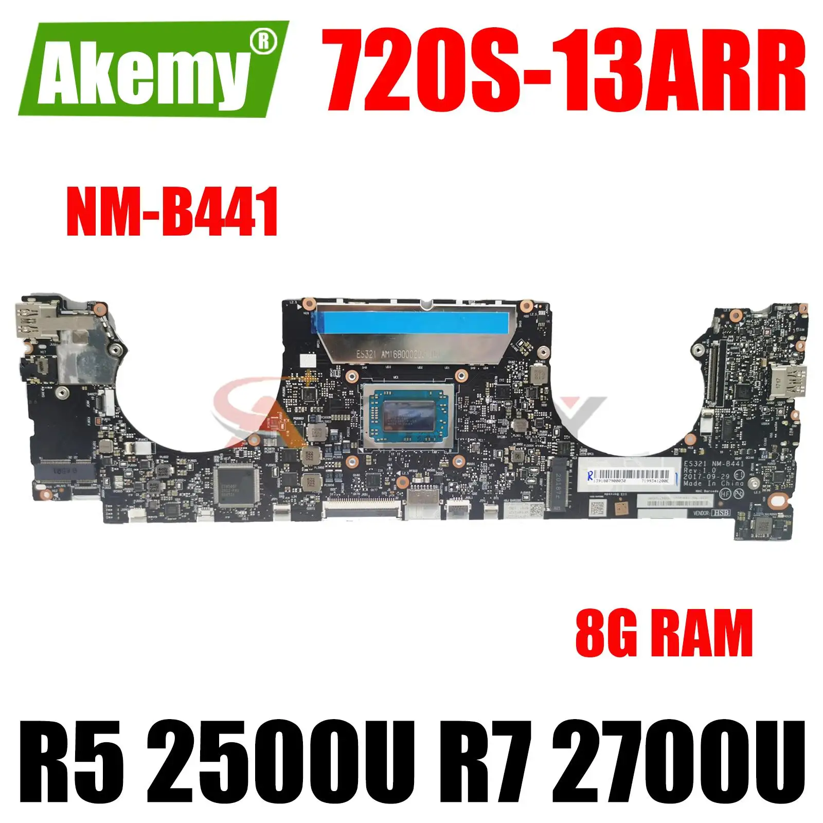 

NM-B441 For Lenovo IdeaPad 720S-13ARR laptop motherboard Ryzen R5 2500U/R7 2700U CPU 8G RAM 5B20Q59464 5B20Q59378