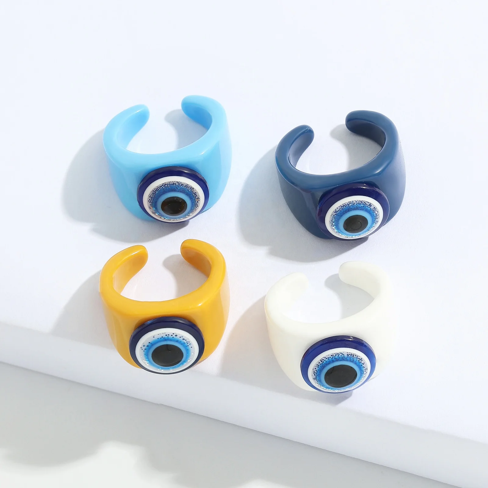 

Wholesale MultiColor Personalized Open Chunky Ring Jewelry Resin Adjustable Evil Eye Acrylic Rings For Women