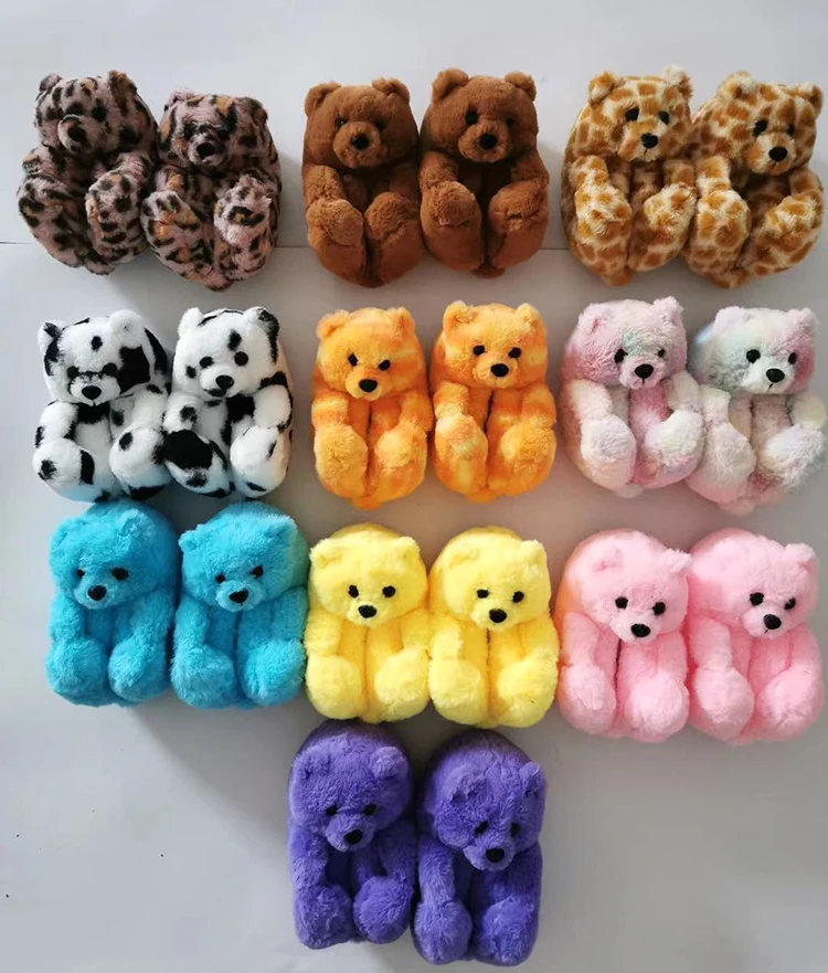 

Free shipping bulk plush baby toddler kids adult mommy and me teddy bear slippers for women, Light brown, dark brown, white pink purple