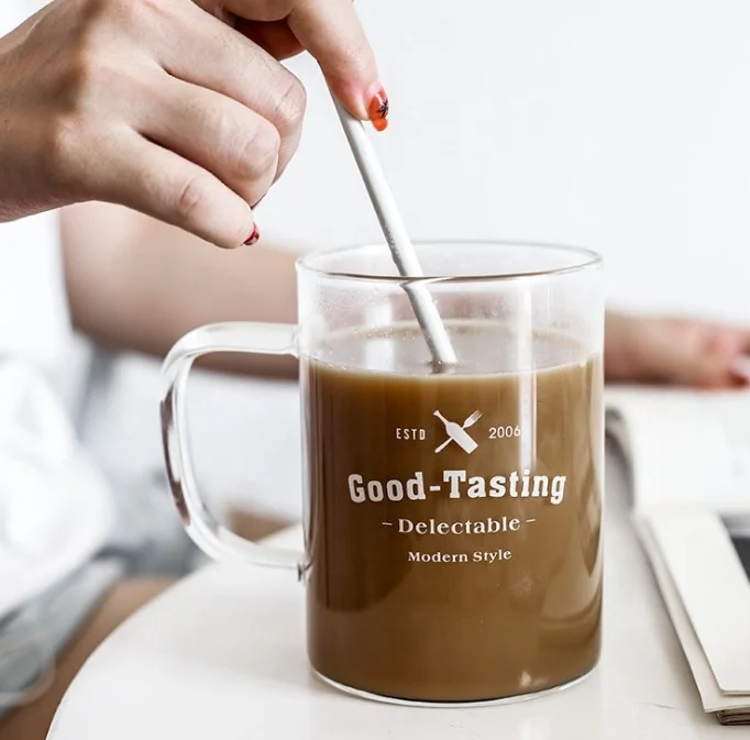 

Creative English Alphabet Glass bubble tea glass cup Milk Cup with Handle Office Water Cup