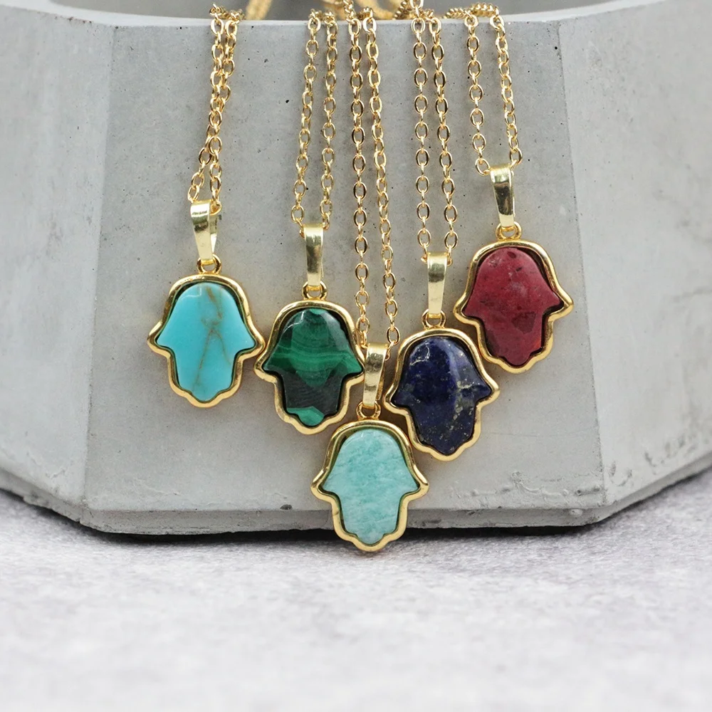 

LS-A130 stylish natural gemstone hamsa necklace gold chain necklace with pendants wholesale, Multi