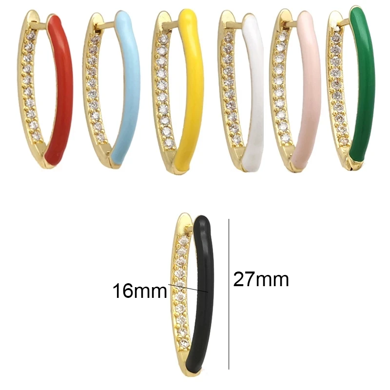 

2021 Summer Neon enamel Zircon Hoop Earrings Green Yellow Fluorescent Jewelry Geometric V Oval Shape Rivet Huggie Earring Women, Gold and silver