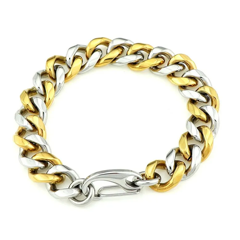 

New steel gold two-color trendy men's bracelet hip-hop style personalized fashion jewelry