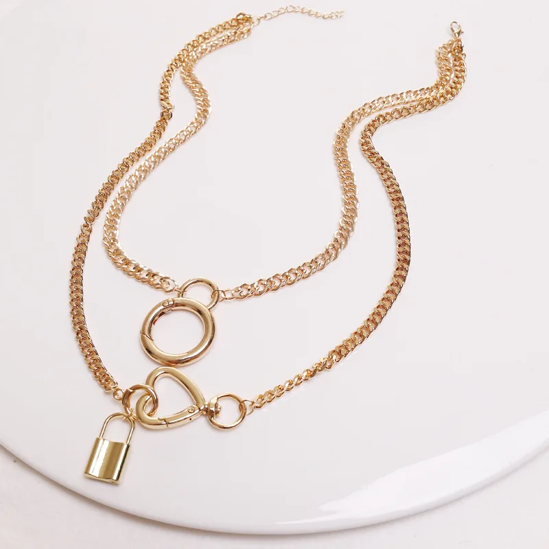 

Wholesale Fashion Lock Gold Plated Heart Necklace Thick Chain Necklace For Women