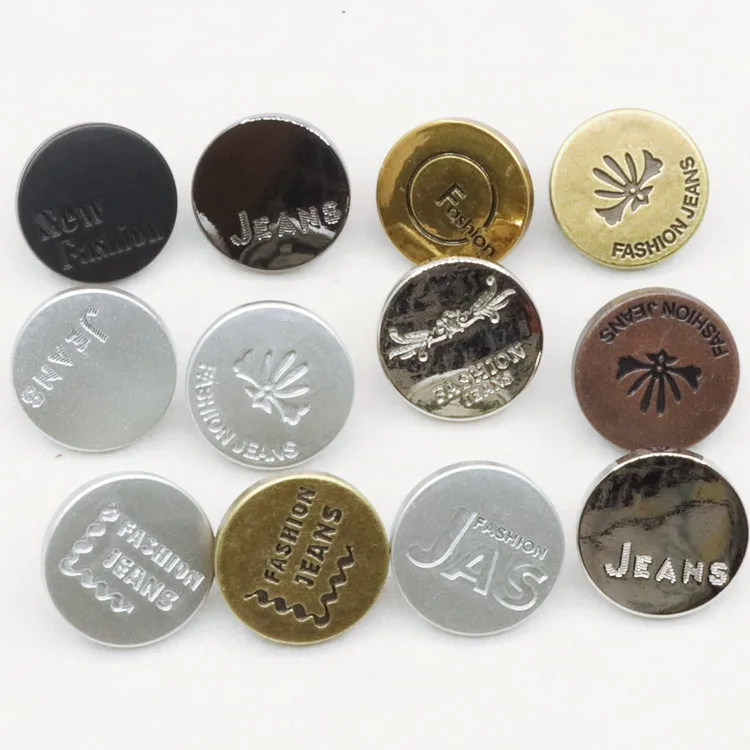 

High quality custom 17MM black silver button with logo metal jeans button, Customizable
