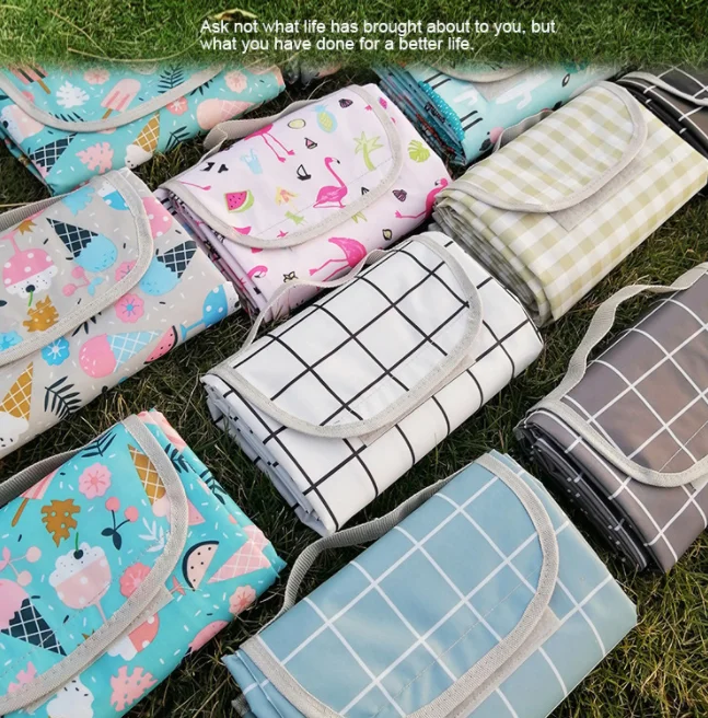 

Wholesale multi check color options full color printing waterproof durable oxford picnic blanket foldable outdoor camping mat