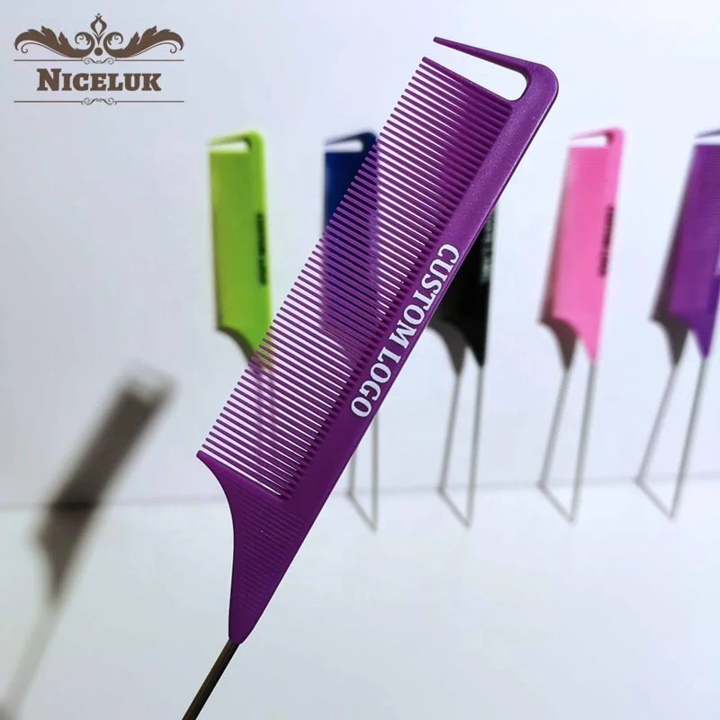 

Niceluk customized colorful carbo rat tail black braider barbering parting comb pink for hairdresser, As requested