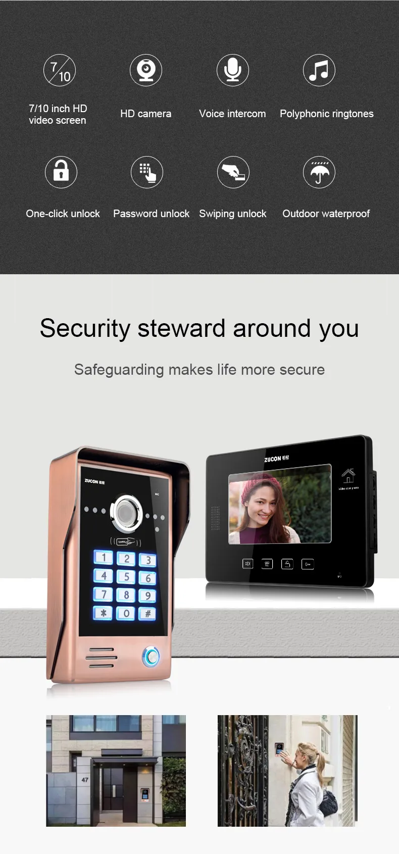 Color HD night vision 7 inch 10 inch video intercom doorbell swipe wired video intercom