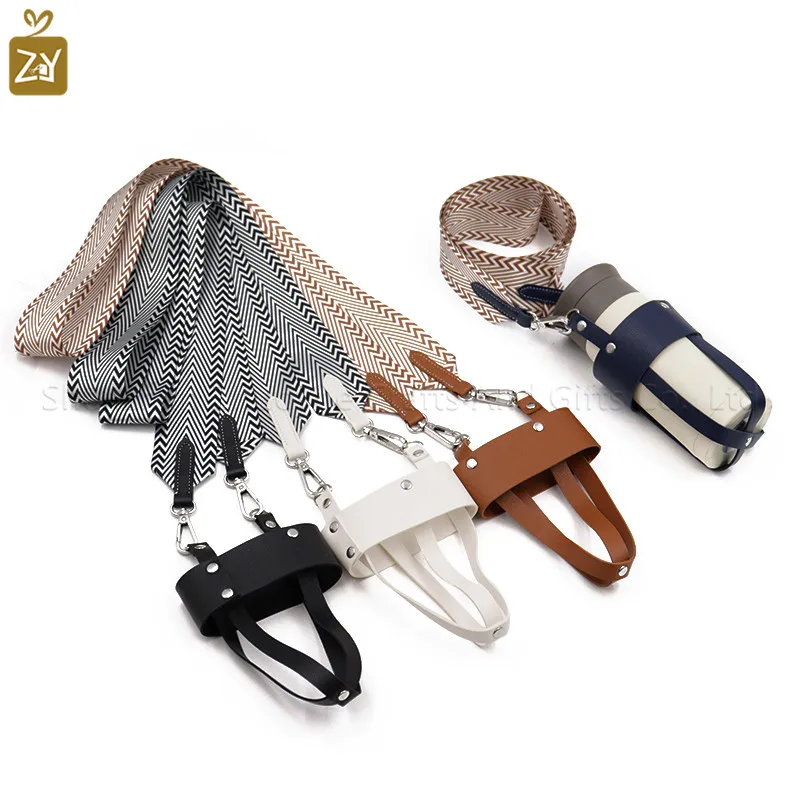 

Ready to Ship Portable Leather Water Bottle Holder with Crossbody Strap Travel Accessories