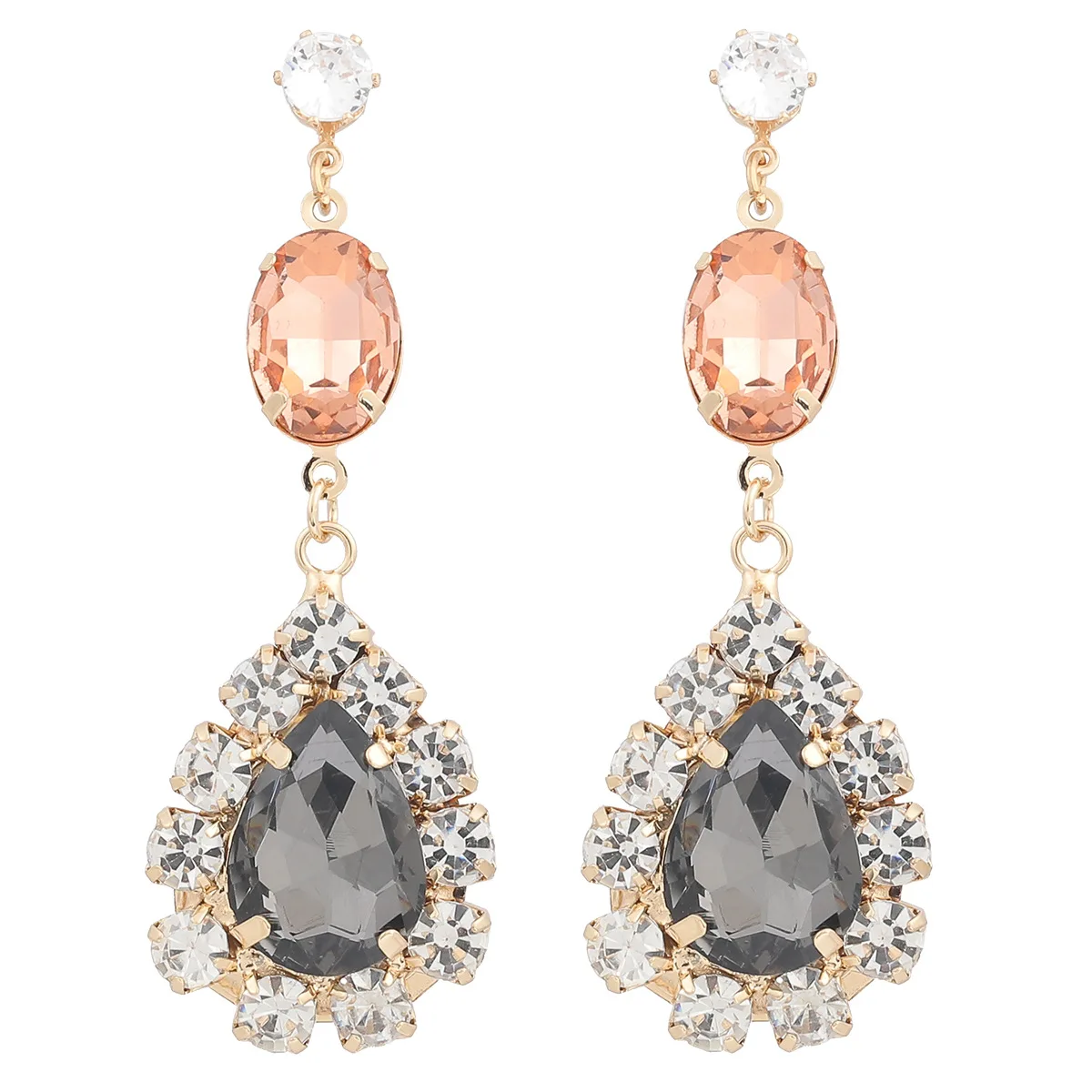 

High Quality Elegant Fashion Glittering Crystal Charm Earrings Gemstone Women Earrings, As picture